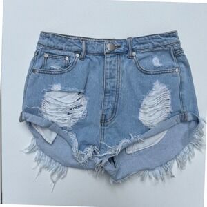 Caffeine Cutoff Jean Shorts Womens Size M Light Blue Good Distressed Button Fly